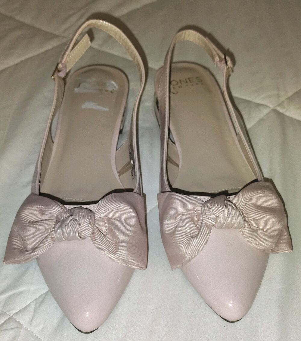 Jones New York Quitana Pink Bow Pointed Toe Slingback Flat Shoes Size 9.5M NWOT